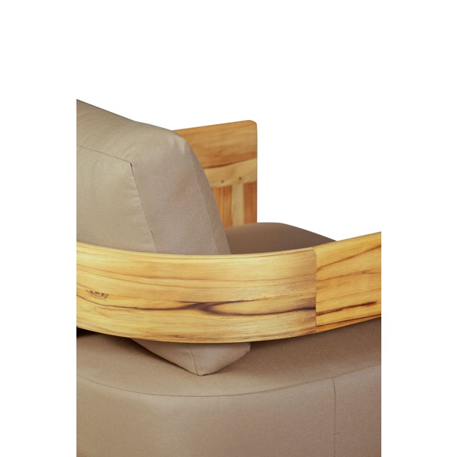 Eclipse Outdoor Solid Teak Wood Chair - Light Brown Fabric For Sale - Image 12 of 13