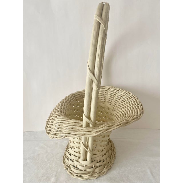 Hand Woven Vintage Uniquely Shaped Basket With Wood Bottom and Handle. For Sale In Denver - Image 6 of 14