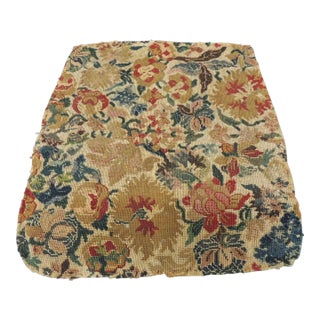 Antique Green and Red Floral Needlepoint Tapestry Chair Seat Cover For Sale