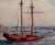American Virgene Hawthorne - Red Sail Boat Resting at Bay - 1950s Painting For Sale - Image 3 of 9
