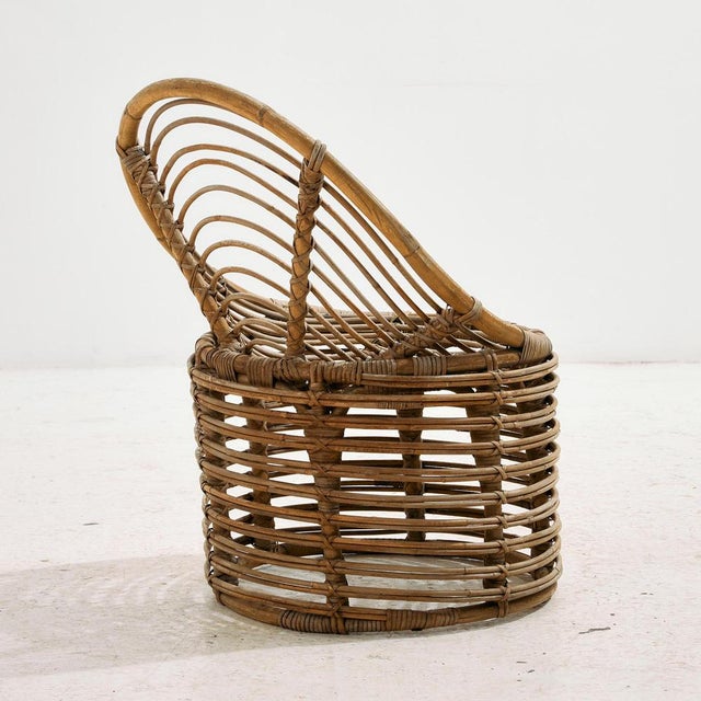 Rustic Set of Rattan and Bamboo Chair and Ottoman, 1970s For Sale - Image 3 of 18