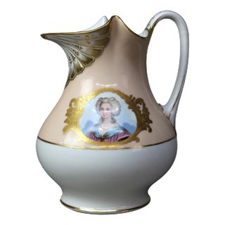 Antique Old Paris Porcelain Hand Painted & Gilt Portrait Pitcher, Circa 1890 For Sale