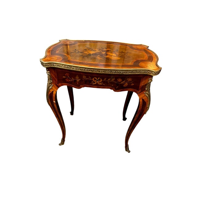 French Louis XV Style Bronze Doré Marquetry Side Table, Circa 1870 For Sale - Image 9 of 12