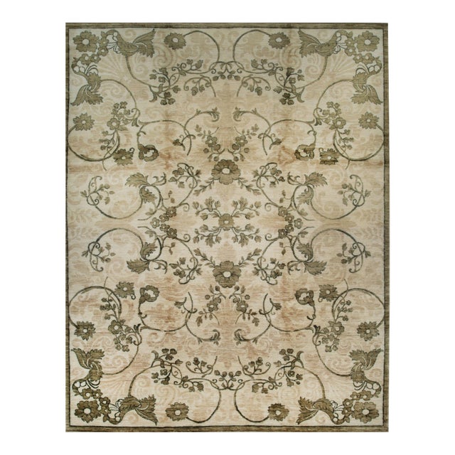 9x12 Elena Ophelia Ivory Traditional Floral Hand Knotted Afghan Wool Carpet Rug For Sale
