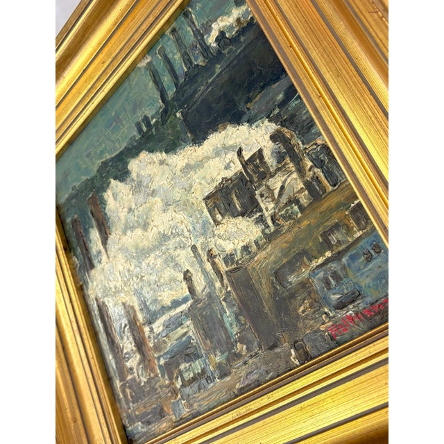 Original Signed Industrial Cityscape Painting on Board C1976 For Sale - Image 11 of 12