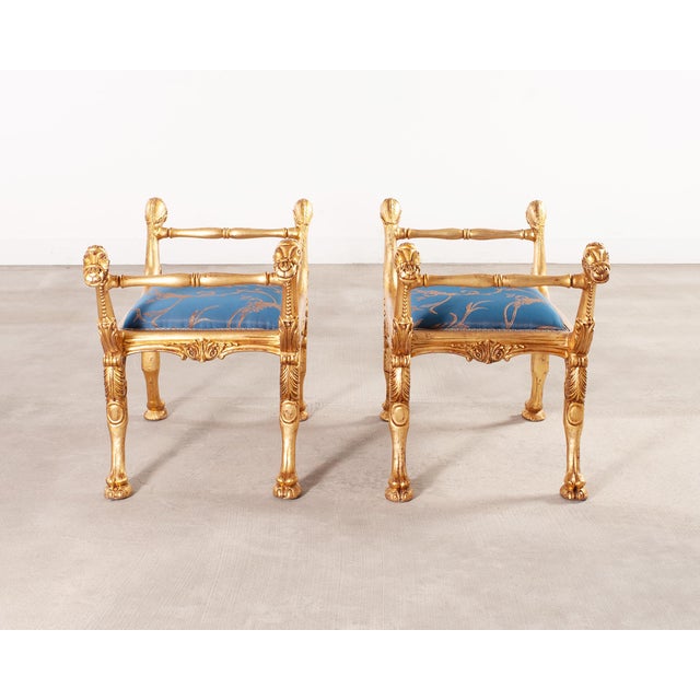 Pair of Italian Neoclassical Giltwood Camel Stool Benches For Sale - Image 16 of 18
