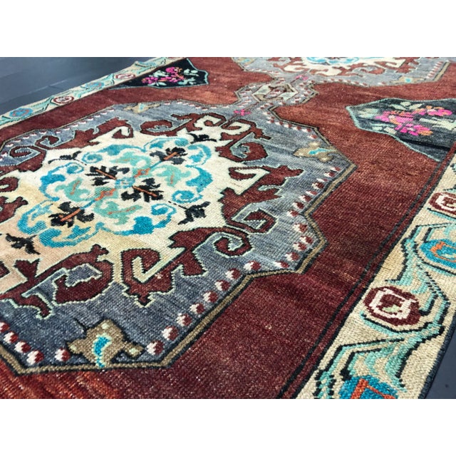 Turkish Handmade Boho Red Medallion Design Large Runner Rug - 4′4″ × 11′6″ For Sale In Phoenix - Image 6 of 11