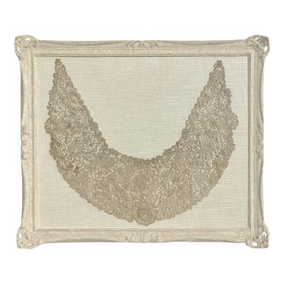 Vintage Framed Lace Collar Art With Ornate Whitewashed Frame For Sale