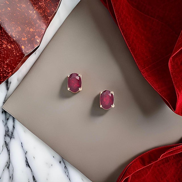 Natural Ruby Stud Earrings 14k Yellow Gold 2 TCW Certified For Sale - Image 13 of 13