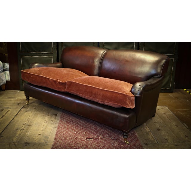 2-Seater Sofa in Burgundy Leather and Velvet from George Smith, 2010s For Sale - Image 14 of 18