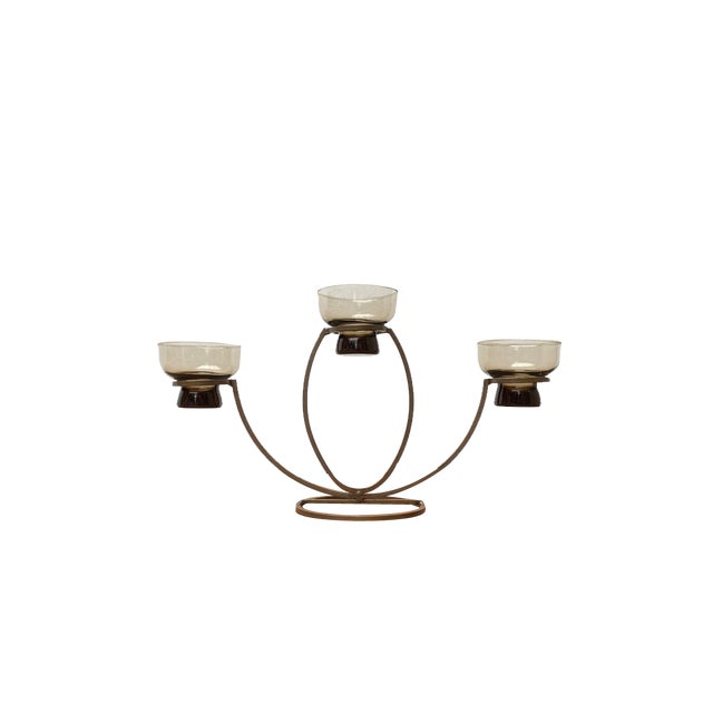 Mid-Century Danish Metal and Glass Candleholder, 1960s For Sale