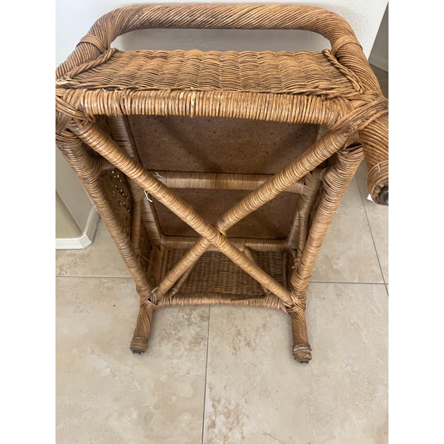 1970s Mid Century Wicker or Rattan Ottoman With Seat Cushion For Sale - Image 4 of 12