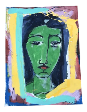 Original Contemporary Abstract Female Portrait Painting/Collage by Stephen Zorochin