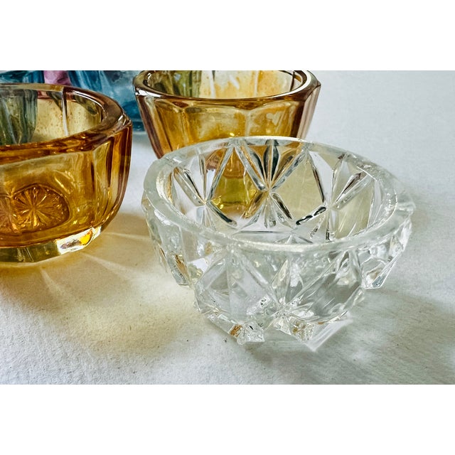 Set of 9 Vintage Fostoria Glass Salt Cellars - Amber Rose Lilac Blue Clear For Sale - Image 4 of 7