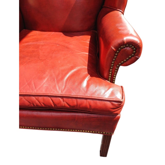 1990s Experience the Pinnacle of American Craftsmanship With This Rare Cognac Leather Wingback Chair by Old Hickory Tanery For Sale - Image 5 of 7