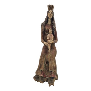 Hand-Carved and Polychromed Wooden Folk Sculpture of the Virgin Mary with Child, Early 20th Century For Sale
