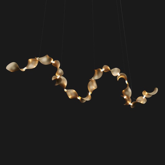 Metal Dune 16 Curve Chandelier with Shades in Gold Metallic Tone by Daniel Becker for Moss Objects For Sale - Image 7 of 10