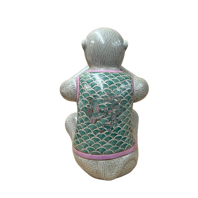 Ceramic Set 3 Vintage Gray Green Dress No Evils Ceramic Art Monkey Figures For Sale - Image 7 of 14