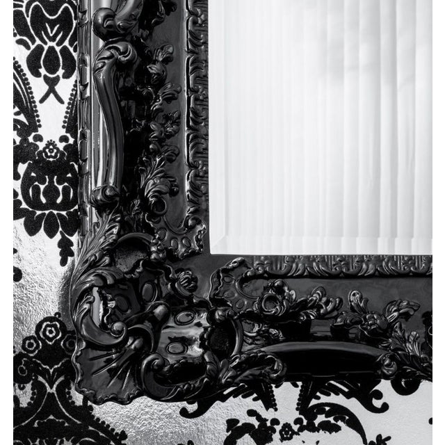 Glass Rococo Revival Black Lacquered Mirror For Sale - Image 7 of 7
