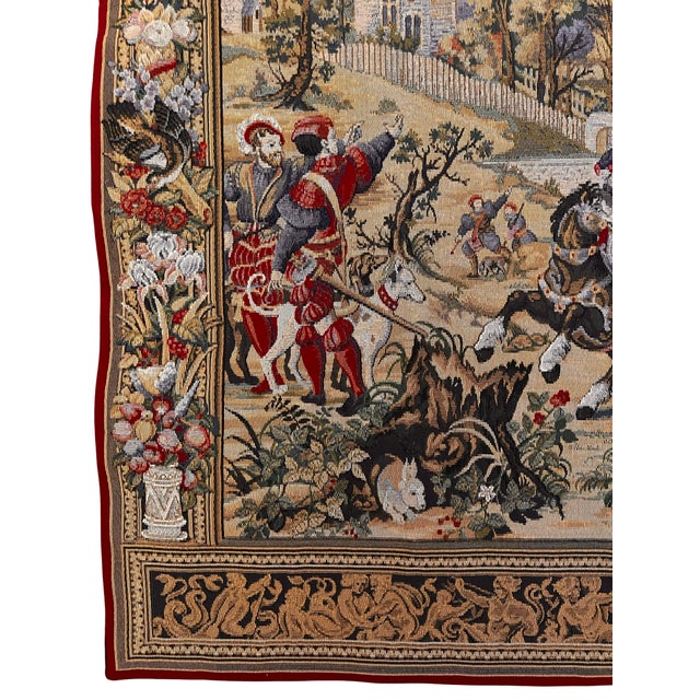 Medieval Brussels Hunting Scene Belgian Jacquard Wall Tapestry, 20th Century For Sale - Image 9 of 16