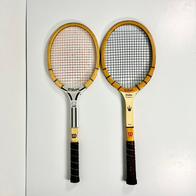 American Vintage Americana Boho Chic Wood Wilson Tennis Rackets Decorative Wall Objects - Set of 2. For Sale - Image 3 of 12