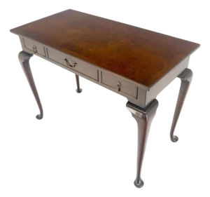 Kittinger Burl Walnut 3 Drawers Queen Anne Console Desk Writing Table MINT