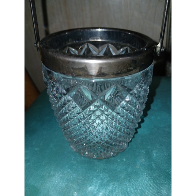 Antique Lead Crystal Silver Plated Handle and Rim Biscuit Cookie Jar or Small Ice Bucket For Sale - Image 9 of 9