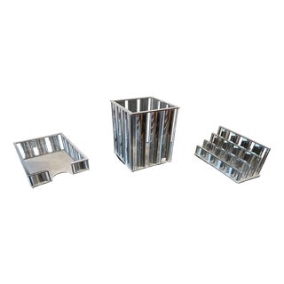 Modernist Chrome-Plated Metal Desk Set by Jacques Adnet, 1930, Set of 3 For Sale