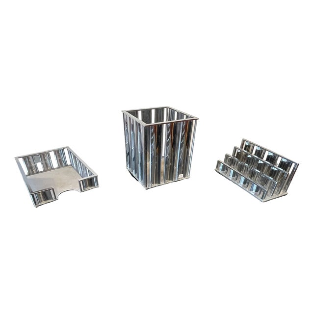 Modernist Chrome-Plated Metal Desk Set by Jacques Adnet, 1930, Set of 3 For Sale
