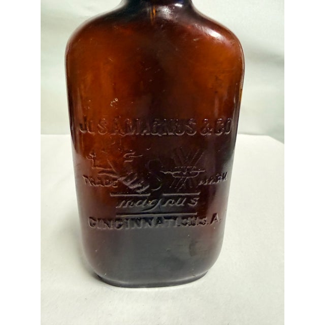 Antique j.c.s. Magnus & Co. Amber Glass Whiskey Bottle Flask For Sale - Image 4 of 10