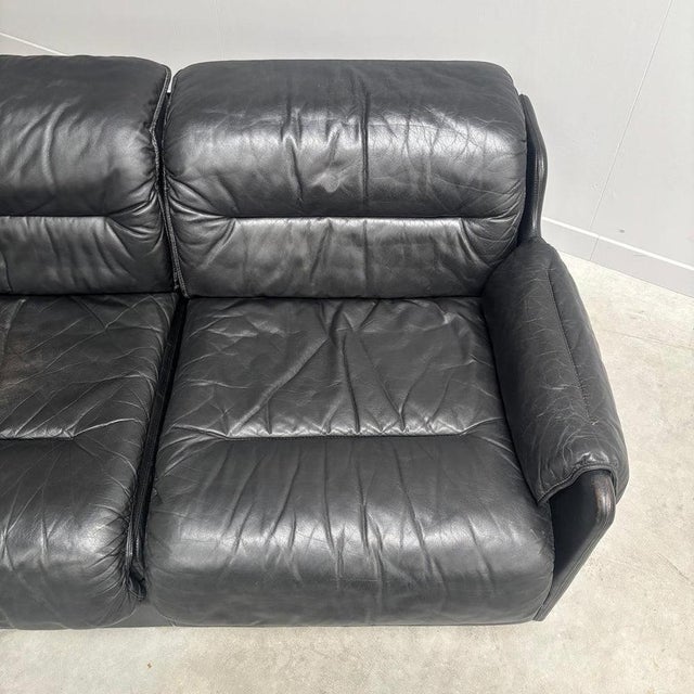 Three-Seater Sofa in Black Leather by Dreipunkt, 1970s For Sale - Image 13 of 18
