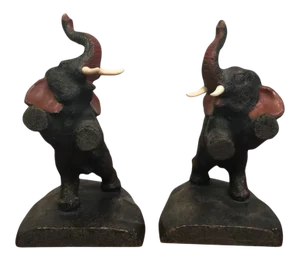 1920s Franz Walter Bergmann Polychromed Austrian Bronze Elephant Bookends