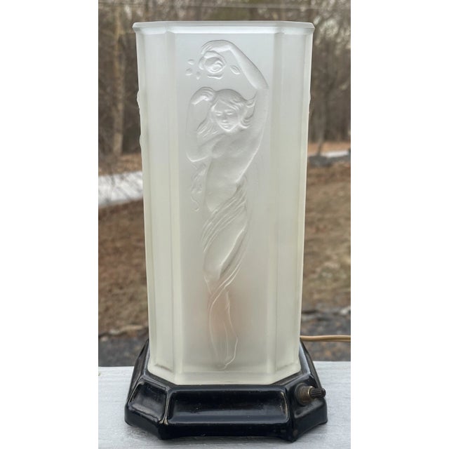 Antique Art Deco Tiffin Frost Glass Torchiere Lamp 1920 Nude Nouveau For Sale - Image 11 of 15