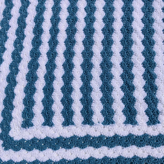 Contemporary Hand Crochet Shell Pattern Blue & White Bed Cover For Sale - Image 4 of 7