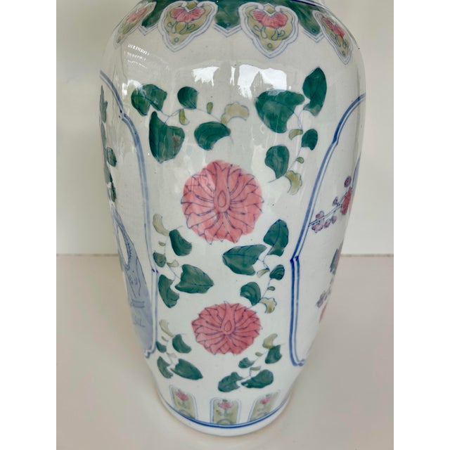 Mid 20th Century Peacock Floral Chinoiserie Floor Vase For Sale - Image 4 of 10