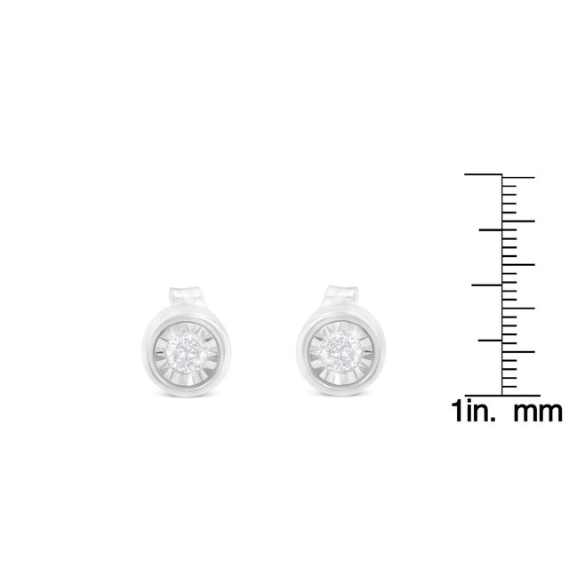 2020s .925 Sterling Silver 1/5 Cttw Round Brilliant-Cut Near Colorless Diamond Miracle-Set Bezel Barrel Style Stud Earrings (I-J Color, I2-I3 Clarity) For Sale - Image 5 of 7