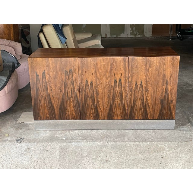 Coffee Mid Century Modern Rosewood Credenza Chrome Plinth Base For Sale - Image 8 of 10