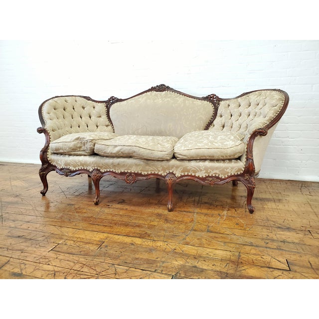 Antique Victorian Carved Wood French Ivory Brocade Sofa Chairish