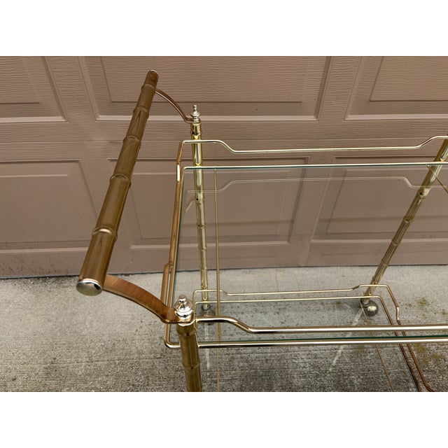 1960s 1960s Faux Bamboo Brass Bar Cart in the Palm Beach Manner For Sale - Image 5 of 11