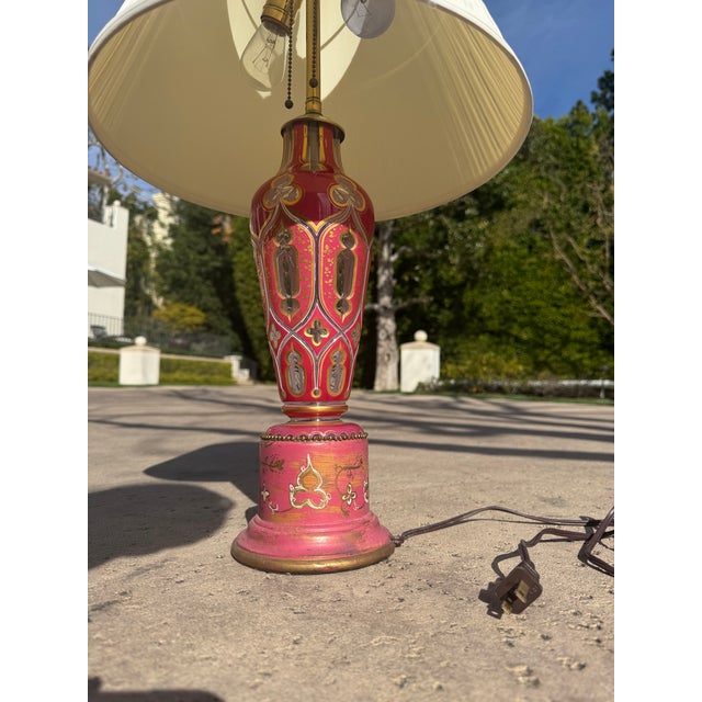 1950s Pink Regency Style Beveled Glass Double Lamp For Sale - Image 11 of 12