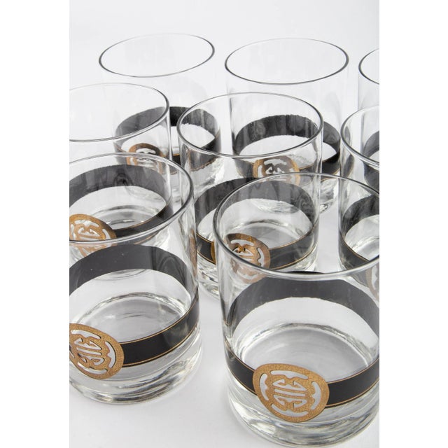 Vintage Set of Cera Lowball Glasses With Gold Shou Symbol For Sale - Image 9 of 11