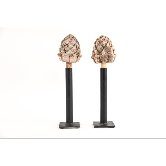 Antique Carved Wooden Architectural-Salvaged Artichoke Finials—A Pair For Sale - Image 4 of 9