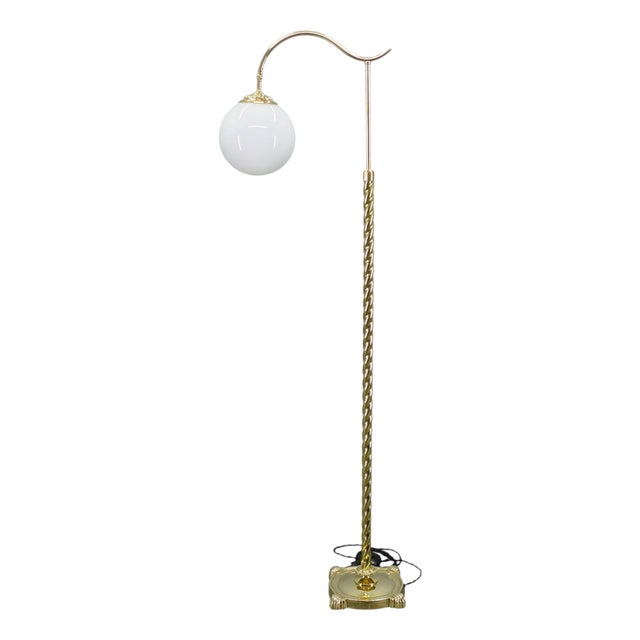 Art Deco Italian Brass Floor Lamp with Glass Globe, 1930s For Sale
