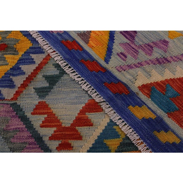 Bohemian Kilim Lt. Blue Teal Wool Rug - 6'11" X 9'10" For Sale - Image 4 of 7