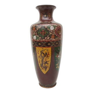 Japanese Meiji Period Cloisonne Dragon & Phoenix Vase Circa 1880 For Sale