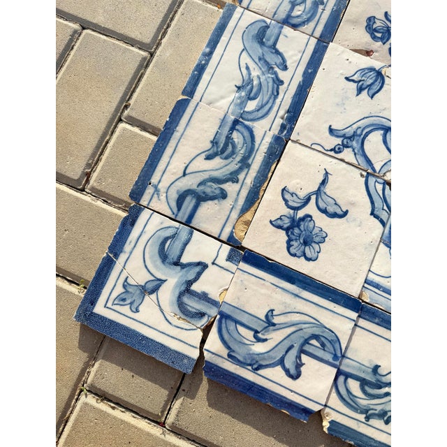 Rococo Antique 18th Century Portuguese Blue & White Floral Bouquet Tile Panel For Sale - Image 3 of 17
