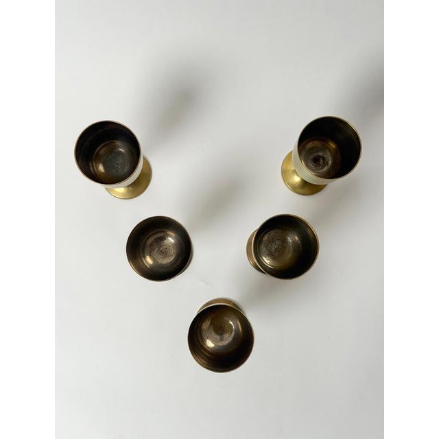 1960s Vintage Brass Wine Goblets with Worn Silvered Interiors, 1960s, Set of 5 For Sale - Image 5 of 13