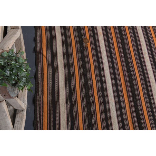 Vintage Turkish Hand-Knotted Wool Cotton Brown Kilim Area Rug For Sale - Image 6 of 10