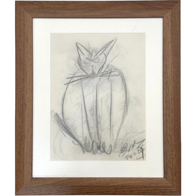 Dutch Artist, Expressive Cat, Pencil Drawing, 1966, Framed For Sale - Image 11 of 11