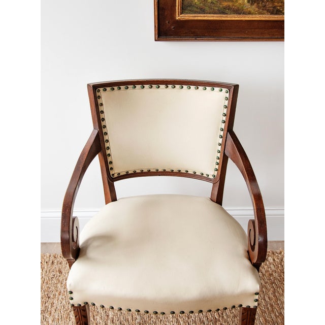 Antique French Carved Armchairs in Ivory Leather | Ca 1900-1920 For Sale - Image 4 of 4